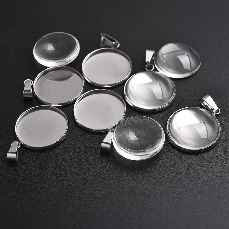 DROLE 60Pcs 20mm Stainless Steel Pendant Trays Kit-30Pcs Jewelry Blanks with Pinch Clip Clasp and 30Pcs Glass Cabochons for Jewelry Making DIY Crafts - Image 2